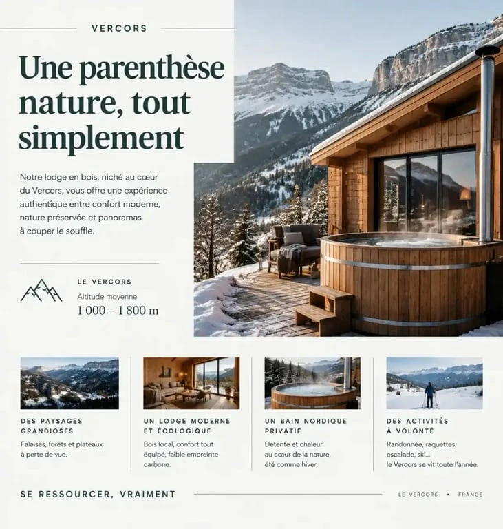 Lodge avec bain nordique dans le Vercors pour une love room dans la Drôme