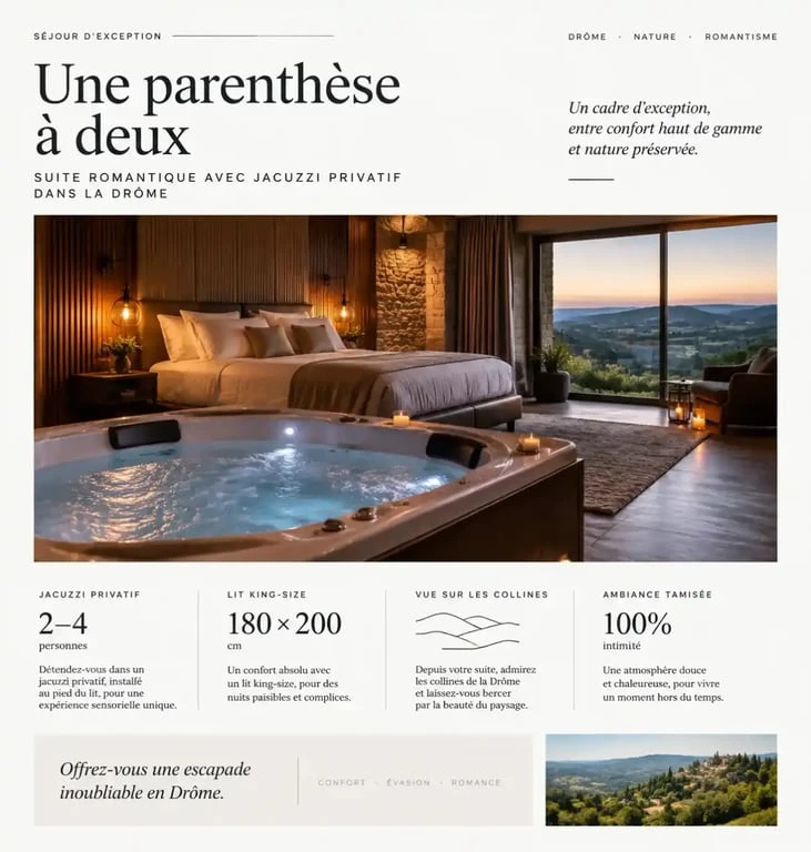 Suite romantique avec jacuzzi privatif pour une love room dans la Drôme