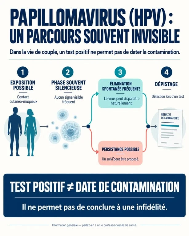 Papillomavirus et vie de couple : schéma de l’exposition, de la latence, de l’élimination ou de la persistance du HPV
