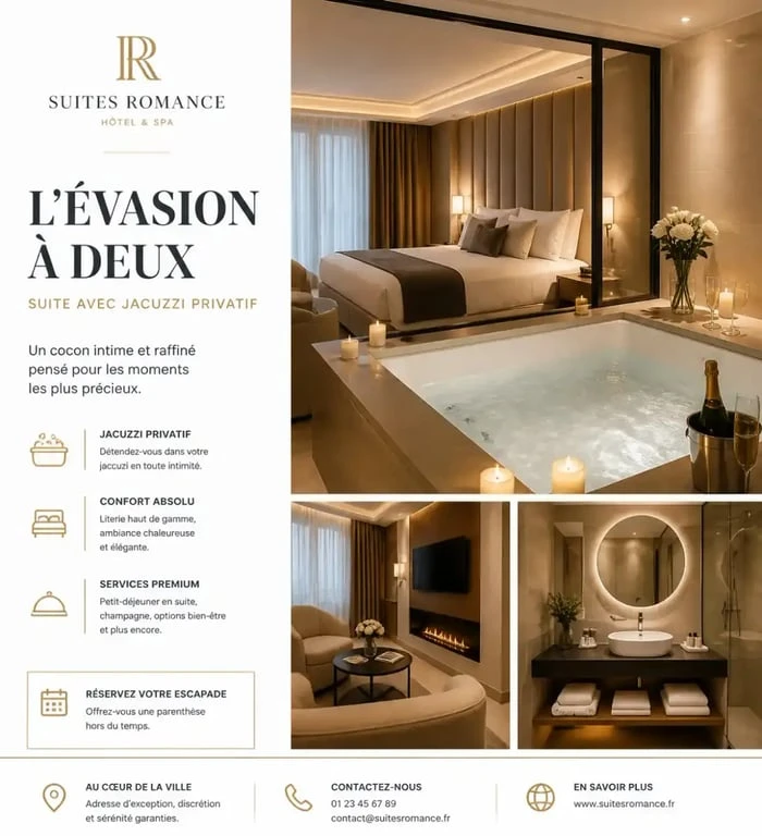 Suite romantique avec jacuzzi privatif pour une love room à Dunkerque