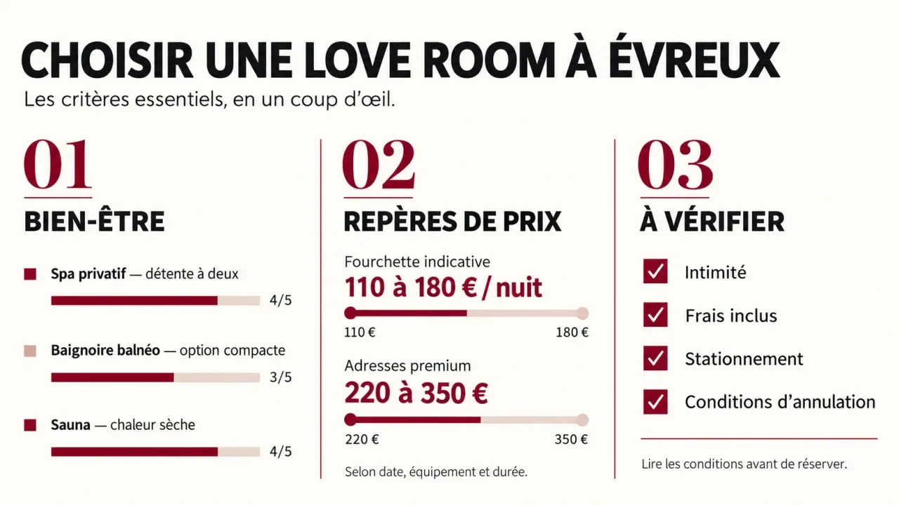 Love room à Évreux : équipements, prix indicatifs et critères à vérifier avant de réserver