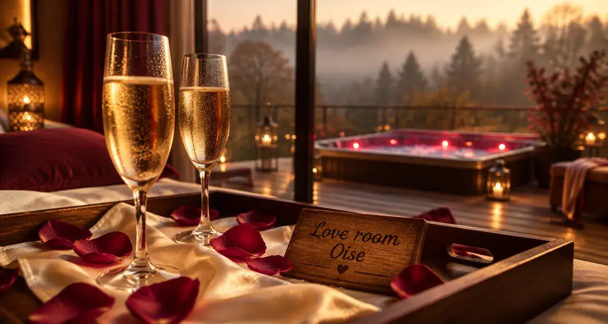 Love room Oise : jacuzzi extérieur, champagne et pétales de rose